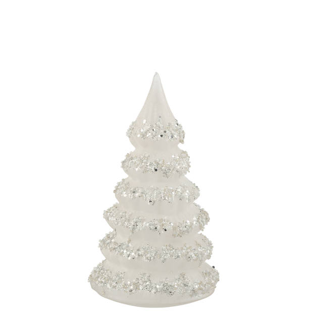 J-line - Kerstboom Lijnen Glitter+parels Wit/zilver Glas Large - 12.5x12.5x21cm