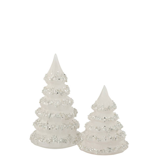 J-line - Kerstboom Lijnen Glitter+parels Wit/zilver Glas Large - 12.5x12.5x21cm