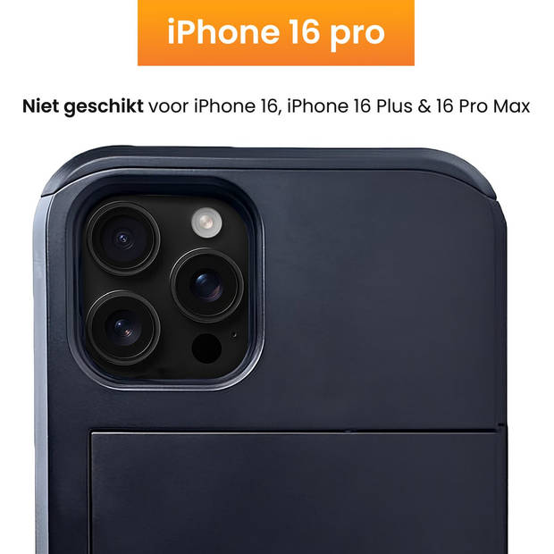 R2B Hoesje geschikt voor iPhone 16 Pro - Incl. Screenprotector - Met Pasjeshouder voor 3 pasjes - Telefoonhoesje