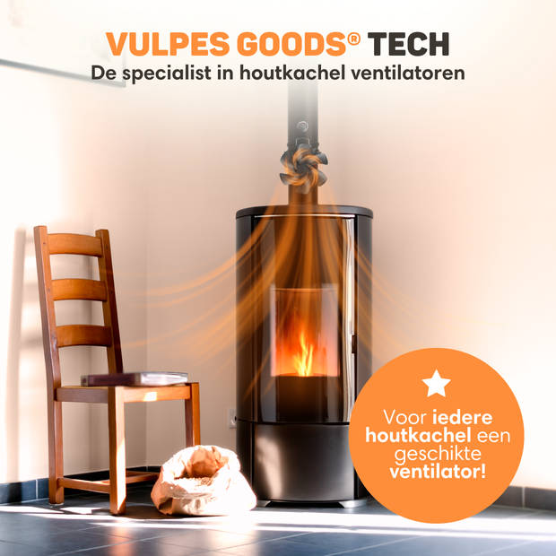 Vulpes Goods - Kachelventilator voor Houtkachel - Haardventilator - Hangend - 6 bladen - Incl. Thermometer