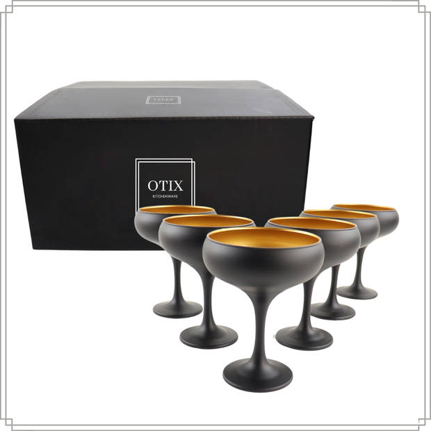 OTIX Champagnecoupe - Glazen - Set van 12 - Cocktailglazen - 250ml - Zwart