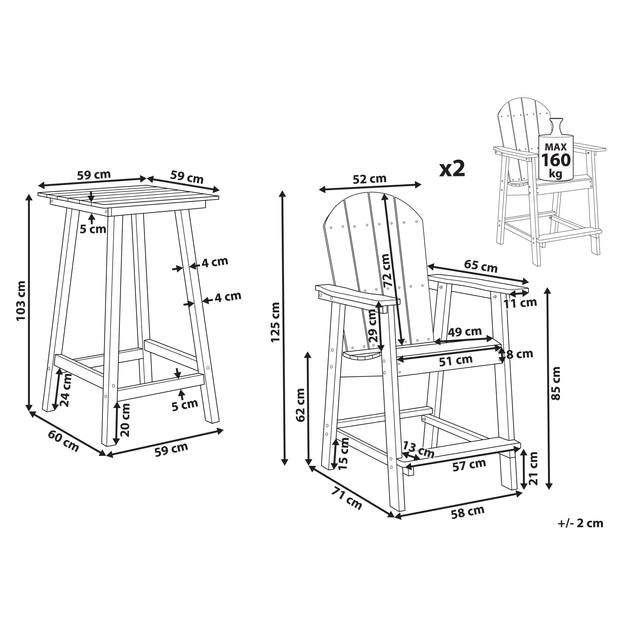 Beliani ADIRONDACK - Bistroset-Grijs-Synthetisch materiaal