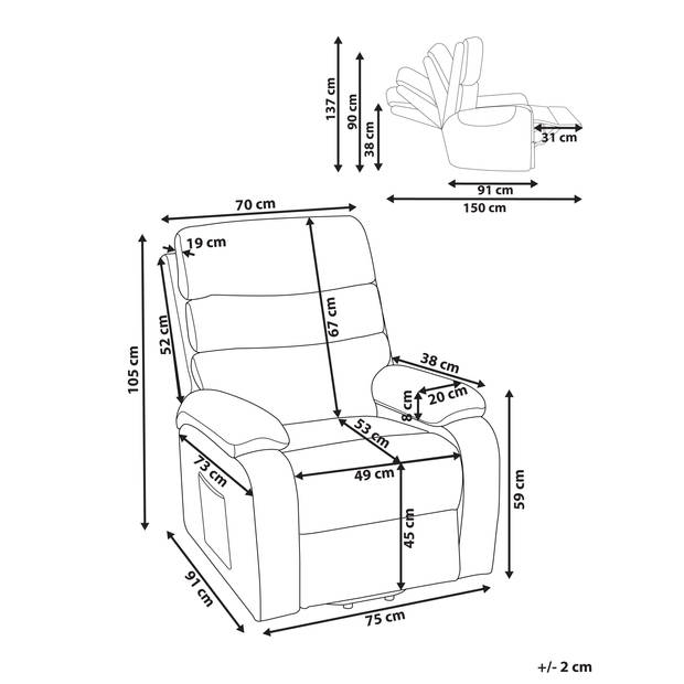 Beliani RISE - TV-fauteuil-Beige-Polyester