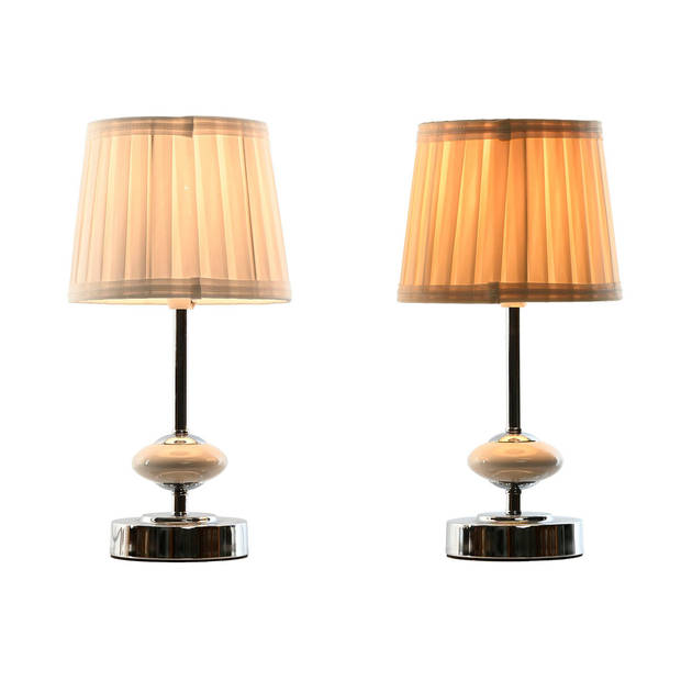 Bureaulamp Home ESPRIT Wit Beige Metaal Porselein 20 W 220 V 17,5 x 17,5 x 35 cm (2 Stuks)