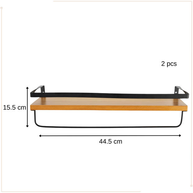 MISOU Zwevende Wandplank 2 stuks Industrieel Hout Muurdecoratie Boekenrek 44,5x14cm Fotoplank Wandrek Wanddecoratie