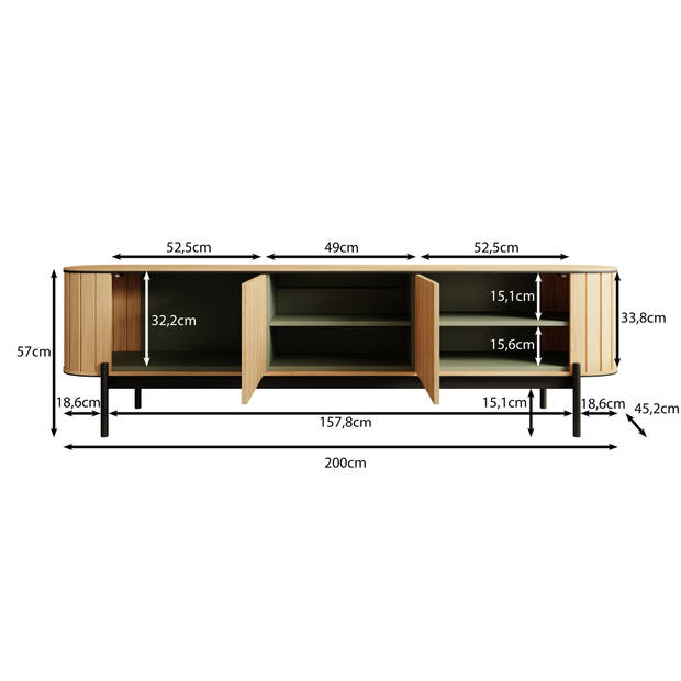 Meubella TV-Meubel Royale - Eiken - 200 cm