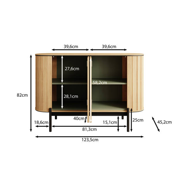 Meubella Dressoir Royale - Eiken - 124 cm