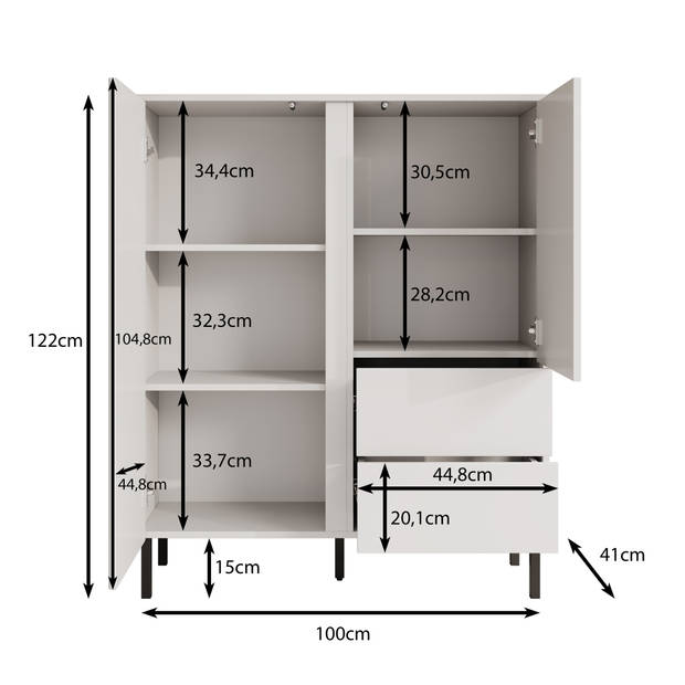 Meubella Dressoir Margareth - Wit - 100 cm - Hoog