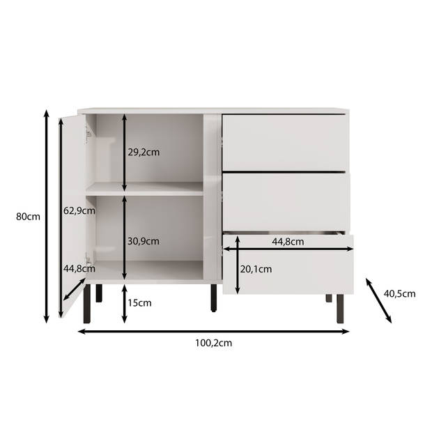 Meubella Dressoir Margareth - Eiken - 100 cm - 3 lades