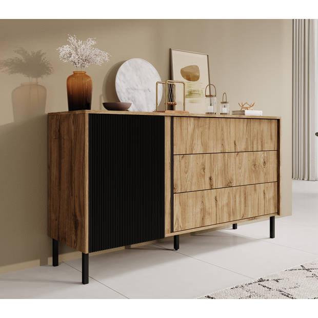 Meubella Dressoir Margareth - Eiken - 145 cm - 3 lades