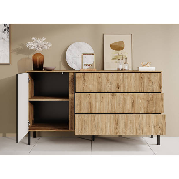 Meubella Dressoir Margareth - Eiken - 145 cm - 3 lades