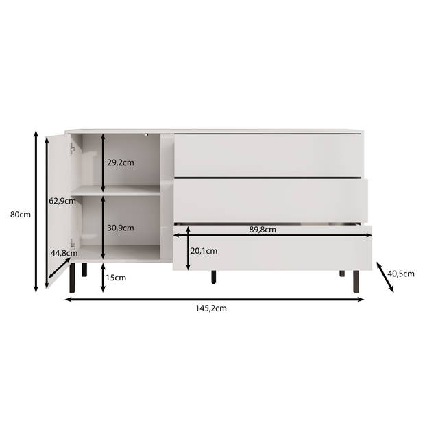 Meubella Dressoir Margareth - Eiken - 145 cm - 3 lades