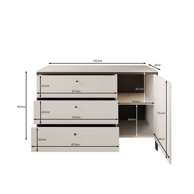 Meubella Dressoir Genesis - Grijs - 136 cm