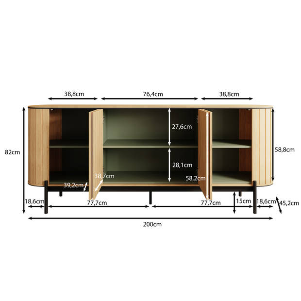 Meubella Dressoir Royale - Eiken - 200 cm