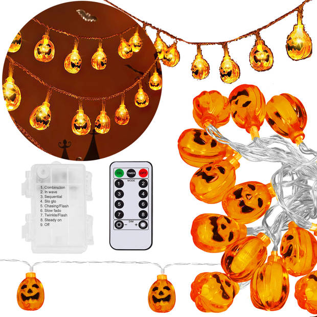 Springos Halloween Decoratie - Lichtslingers - Verlichting - Pompoenen - 20 Led