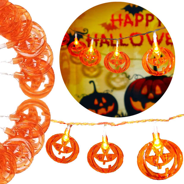 Springos Halloween Decoratie - Lichtslingers - Slinger - Verlichting - Pompoen - 20 LED