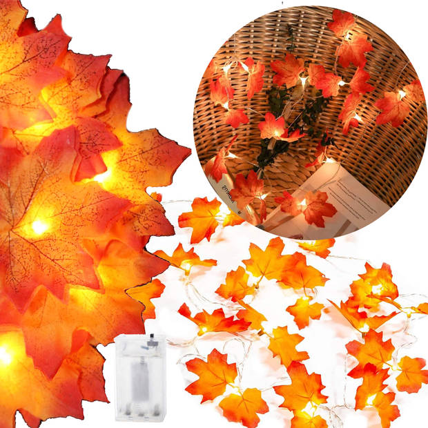 Springos Halloween Decoratie - Lichtslingers - Slinger - Verlichting - Bladeren - 20 LED