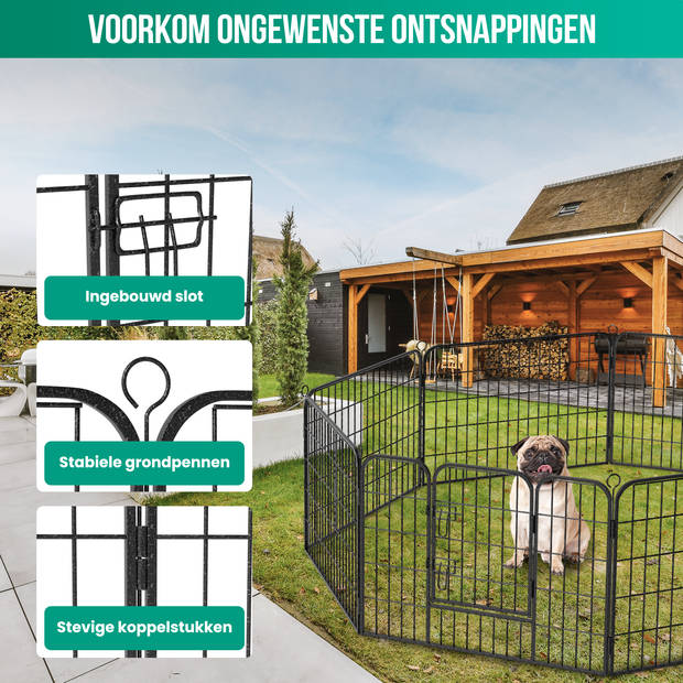 Avalo Puppyren Ø210cm Opvouwbaar Zwart - 8 panelen 80x60cm - Dierenren / Konijnenren / Hondenren