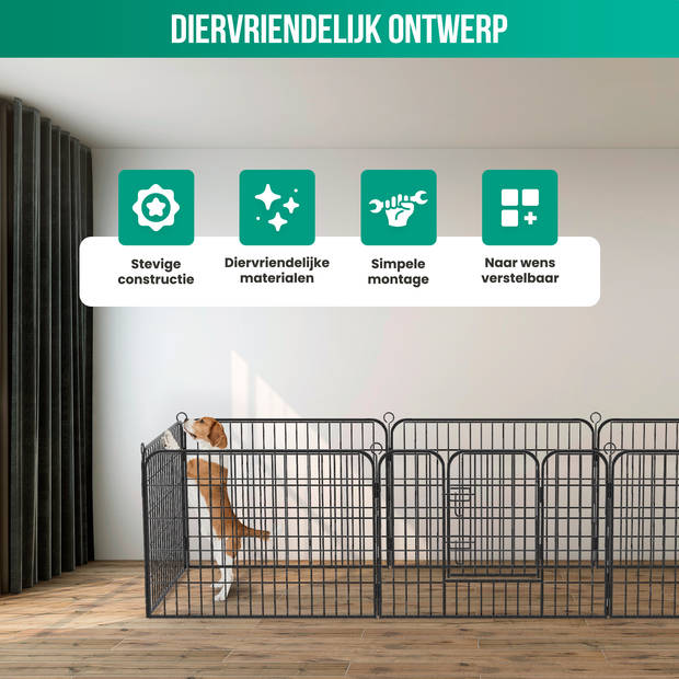 Avalo Puppyren Ø210cm Opvouwbaar Zwart - 8 panelen 80x60cm - Dierenren / Konijnenren / Hondenren