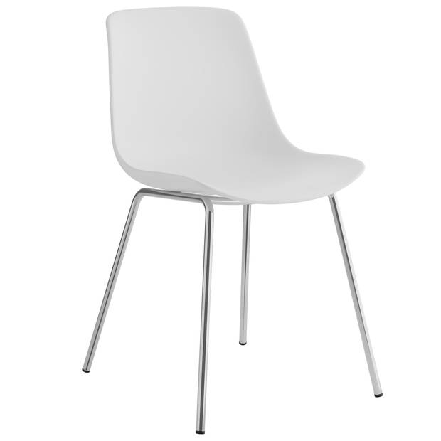 tectake® Mave Stoelen - Set van 6 Kunststof Eetkamerstoelen in Modern Design - Wit/Chroom - Comfortabel en Stijlvol