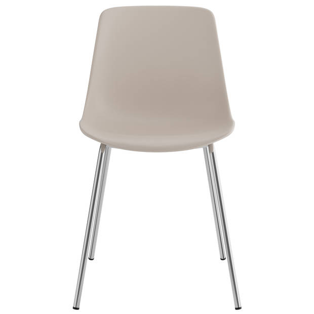 tectake® Mave Stoelen - Set van 6 Kunststof Eetkamerstoelen in Modern Design - Taupe/Chroom - Comfortabel en Stijlvol