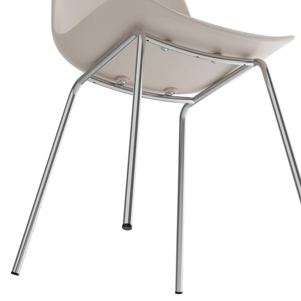 tectake® Mave Stoelen - Set van 6 Kunststof Eetkamerstoelen in Modern Design - Taupe/Chroom - Comfortabel en Stijlvol