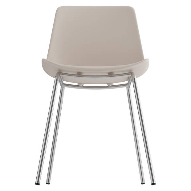 tectake® Mave Stoelen - Set van 6 Kunststof Eetkamerstoelen in Modern Design - Taupe/Chroom - Comfortabel en Stijlvol