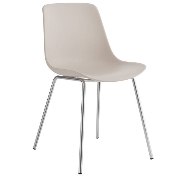 tectake® Mave Stoelen - Set van 6 Kunststof Eetkamerstoelen in Modern Design - Taupe/Chroom - Comfortabel en Stijlvol