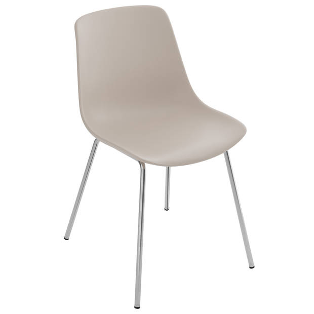 tectake® Mave Stoelen - Set van 6 Kunststof Eetkamerstoelen in Modern Design - Taupe/Chroom - Comfortabel en Stijlvol