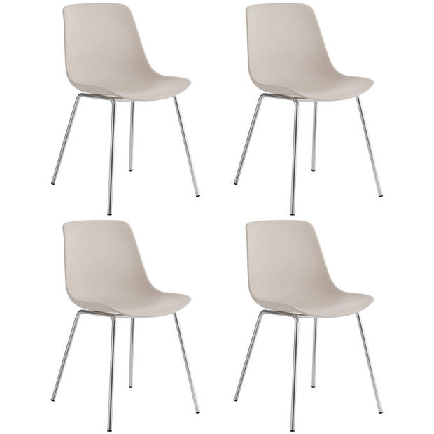 tectake® Mave Stoelen - Set van 4 Kunststof Eetkamerstoelen in Modern Design - Taupe/Chroom - Comfortabel en Stijlvol