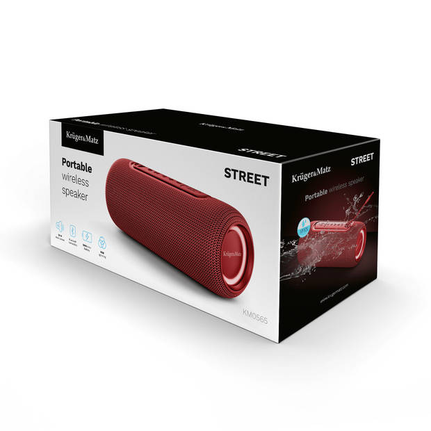 Krüger & Matz Street Draadloze Draagbare Bluetooth 5.0 Speaker Waterdicht - RGB Verlichting - Rood