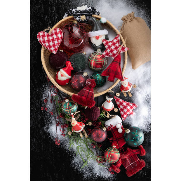 J-line - Doos Van 4 Kerstballen Blaadjes Glitter Glas Mat Groen Medium - 10x10x10cm