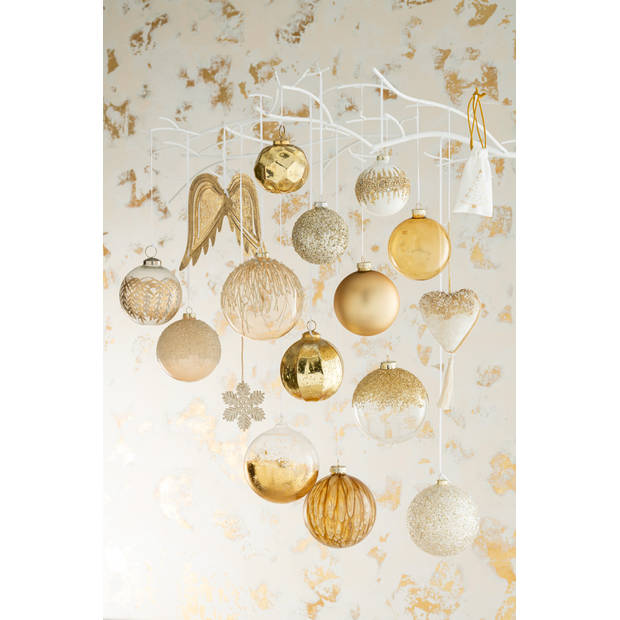 J-line - Doos Van 4 Kerstballen Parels Glitter Glas Goud Large - 13x13x15cm