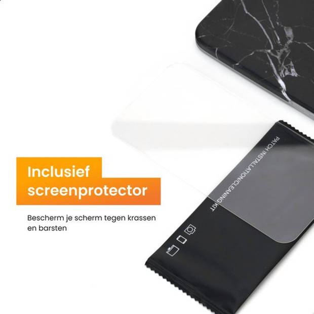 R2B iPhone 15 hoesje Marmer geschikt voor Apple iPhone - Model De Bilt - Inclusief screenprotector - Zwart