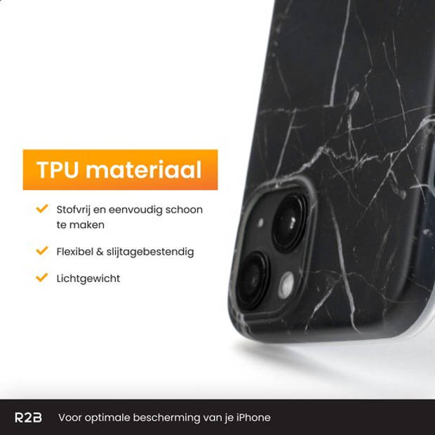 R2B iPhone 15 hoesje Marmer geschikt voor Apple iPhone - Model De Bilt - Inclusief screenprotector - Zwart