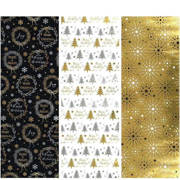 Elegant Metallic cadeaupapier - Kerstpapier inpakpapier voor Kerst - 2 meter x 70 cm - 3 rollen