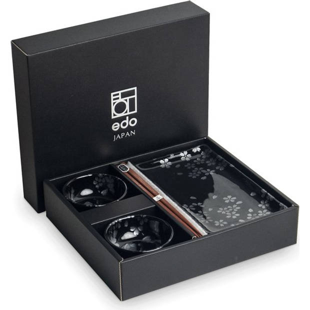 Edo Japan HANA BLACK Japanse Sushi Servies Set 6-Delig 2 Persoons In Geschenkdoos