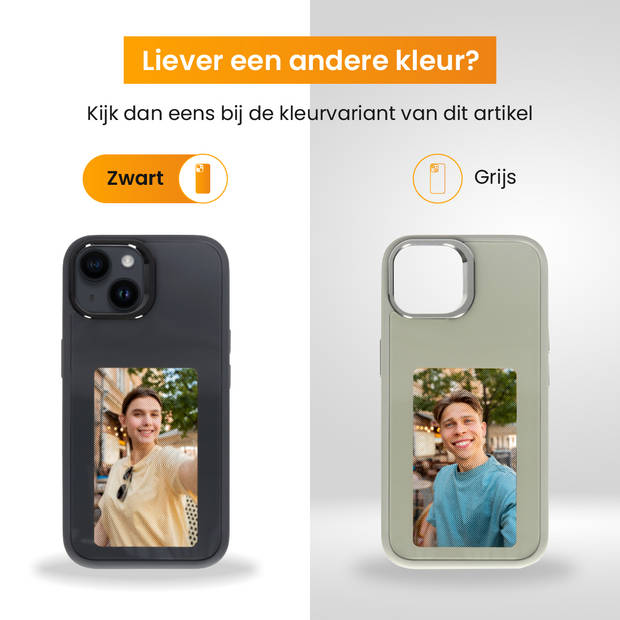 R2B Foto Hoesje geschikt voor iPhone 14 - Incl. Screenprotector - E-ink Telefoonhoesje met eigen foto incl. App - Zwart