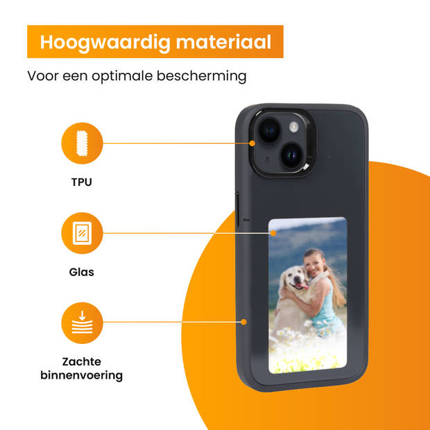 R2B Foto Hoesje geschikt voor iPhone 14 - Incl. Screenprotector - E-ink Telefoonhoesje met eigen foto incl. App - Zwart