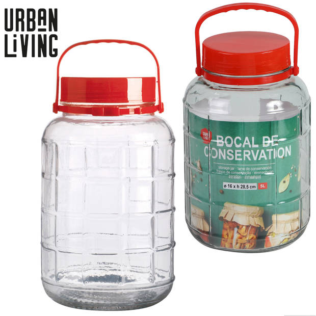 Urban Living Voedsel opslag container - glas - 5 liter - afsluitdop en draag hengsel - voorraadpot - Voorraadpot