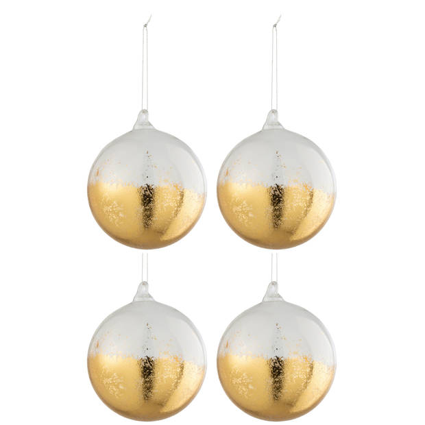 J-line - Doos Van 4 Kerstballen Blinkend Goud Glas Transparant Large - 12x12x12cm