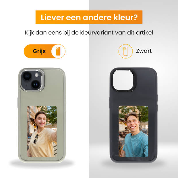 R2B Foto Hoesje geschikt voor iPhone 14 - Incl. Screenprotector - E-ink Telefoonhoesje met eigen foto incl. App - Grijs