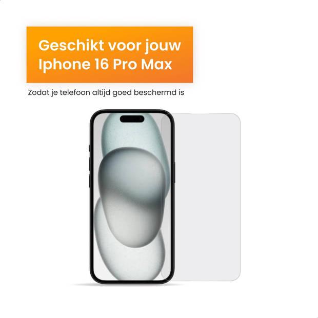 R2B Screenprotector geschikt voor iPhone 16 Pro Max - 2 Stuks - Incl Installatieframe & Reinigingskit - Screenprotectors