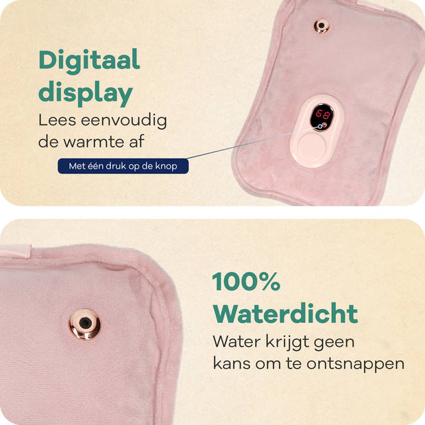 Zenwave Elektrische Kruik met Hoes - Digitaal Display - Warmtekruik & Waterkruik Baby - Oplaadbare Warmtekussen Roze