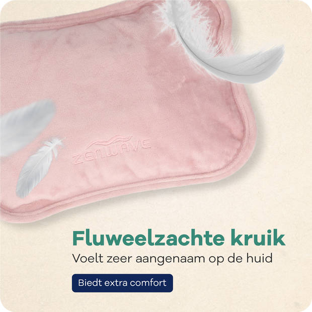 Zenwave Elektrische Kruik met Hoes - Digitaal Display - Warmtekruik & Waterkruik Baby - Oplaadbare Warmtekussen Roze