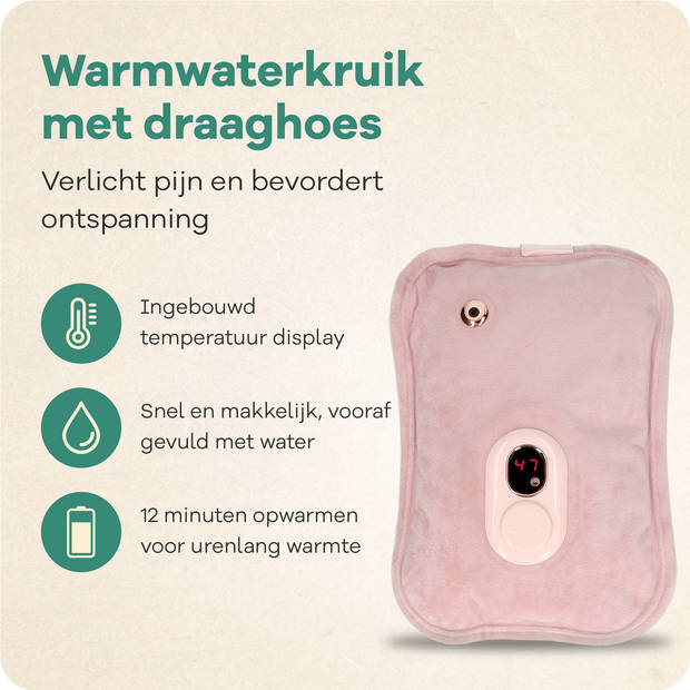 Zenwave Elektrische Kruik met Hoes - Digitaal Display - Warmtekruik & Waterkruik Baby - Oplaadbare Warmtekussen Roze