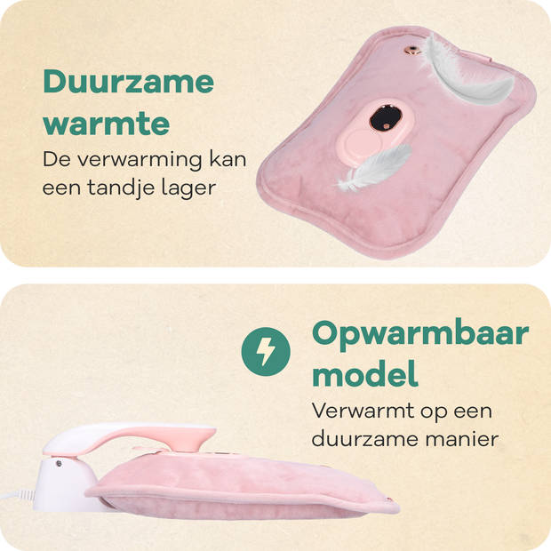 Zenwave Elektrische Kruik met Hoes - Digitaal Display - Warmtekruik & Waterkruik Baby - Oplaadbare Warmtekussen Roze