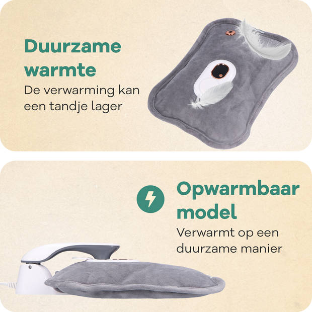 Zenwave Elektrische Kruik met Hoes - Digitaal Display - Warmtekruik & Waterkruik Baby - Oplaadbare Warmtekussen Grijs