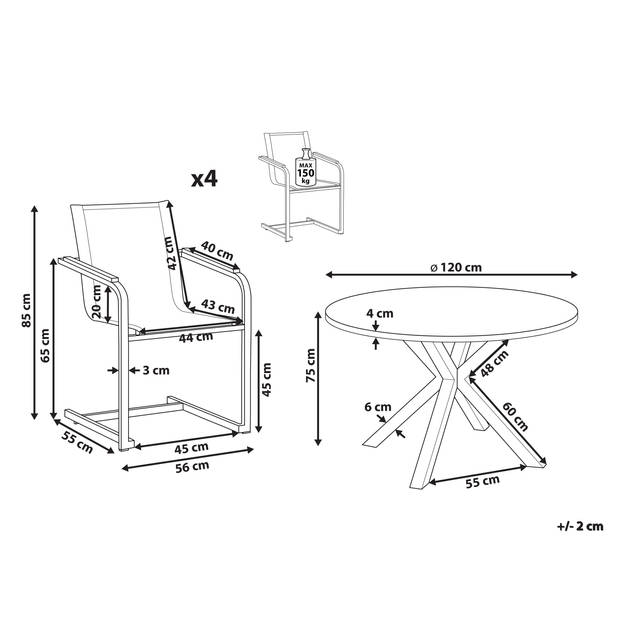 Beliani MALETTO/COSOLETO - Tuintafelset-Grijs-Aluminium, Polyester