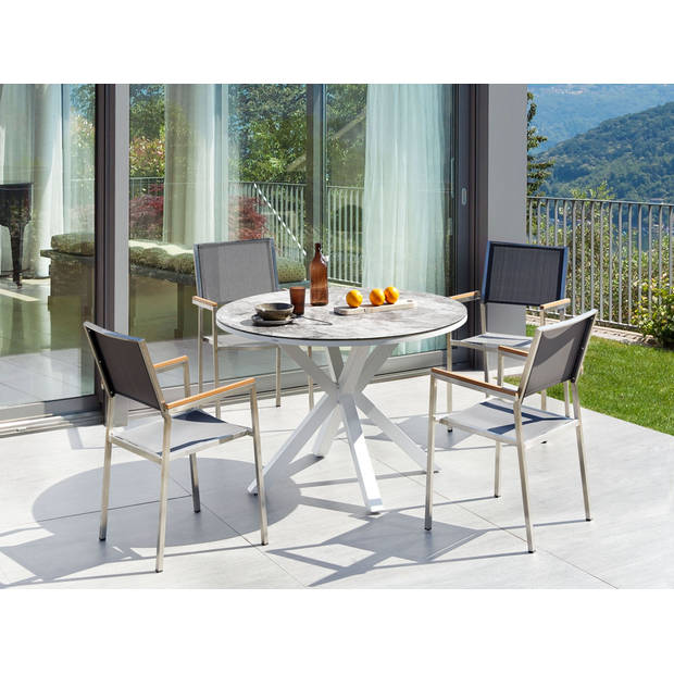 Beliani MALETTO/GROSSETO - Tuintafelset-Grijs-Aluminium, Polyester